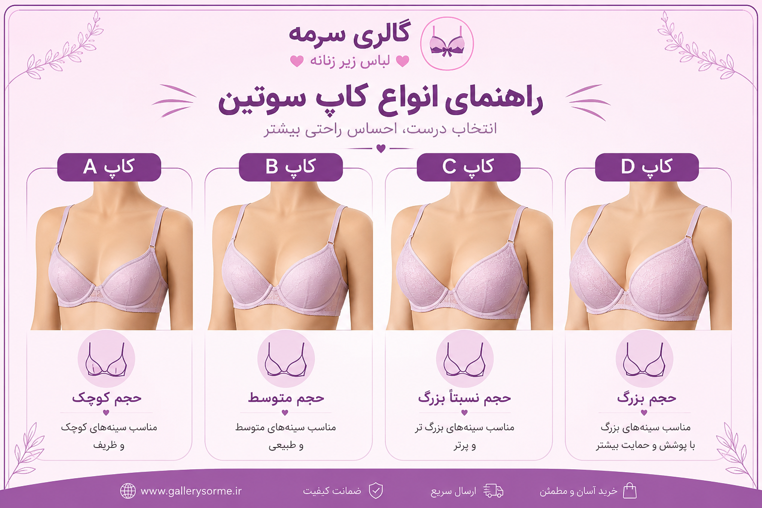 تفاوت و انواع کاپهای سوتین | راهنمای کامل انتخاب کاپ مناسب